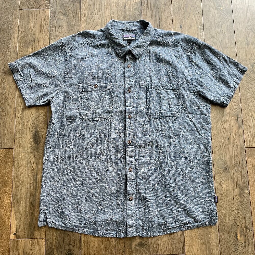 Patagonia Hemp Organic Cotton Button Up Shirt Gray Blue Size XXL Outdoor